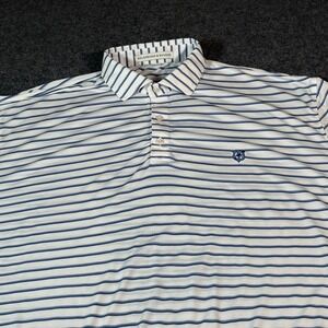 Holderness & Bourne Mens XXL Blue White Stripe Polo Shirt Tailored Fit Golf